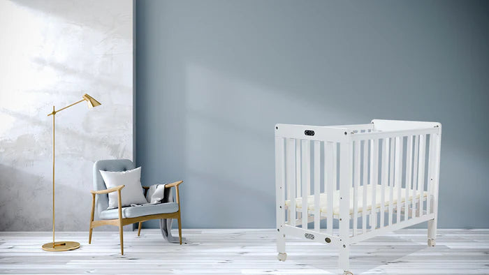 LA Baby Folding Wooden Crib #2100F (Includes Seahorse Mattress) - 3 adjustable height levels, compact storage | 90x60.5x87cm