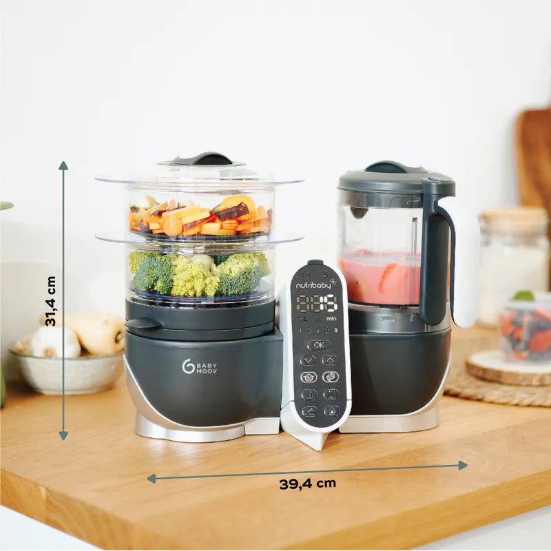 French Babymoov Nutribaby (+) 6-in-1 Steaming and Cooking Food Blender - Industrial Gray (Free Gift: Babybols Food Storage Bowl x3) Steaming, blending, thawing, sterilizing bottles and warming milk, heating food