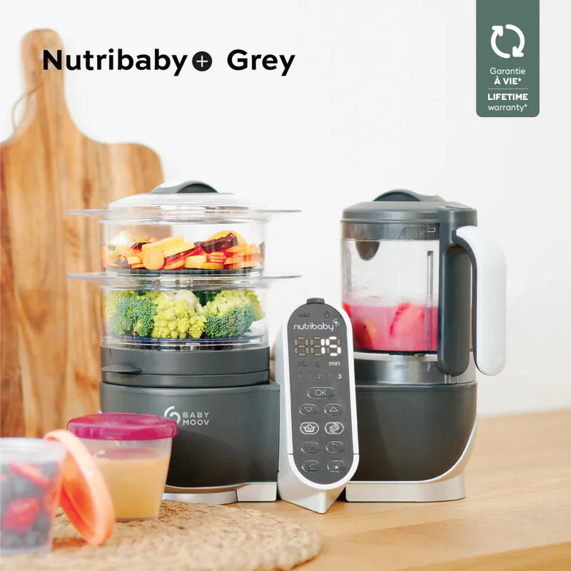 French Babymoov Nutribaby (+) 6-in-1 Steaming and Cooking Food Blender - Industrial Gray (Free Gift: Babybols Food Storage Bowl x3) Steaming, blending, thawing, sterilizing bottles and warming milk, heating food