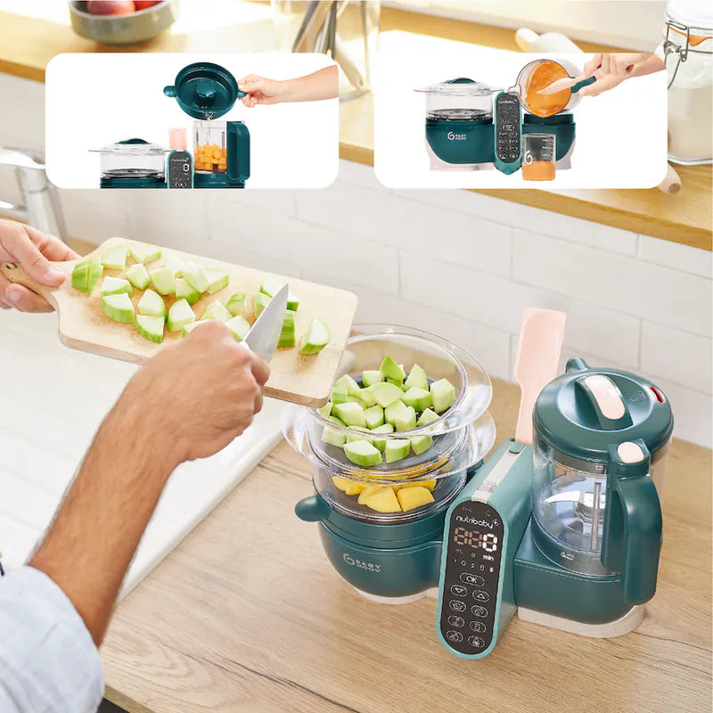 French Babymoov Nutribaby (+) 6-in-1 Steaming and Cooking Food Blender - Emerald Green (Free Gift: Babybols Food Storage Bowl x3) Steaming, blending, thawing, sterilizing bottles and warming milk, heating food