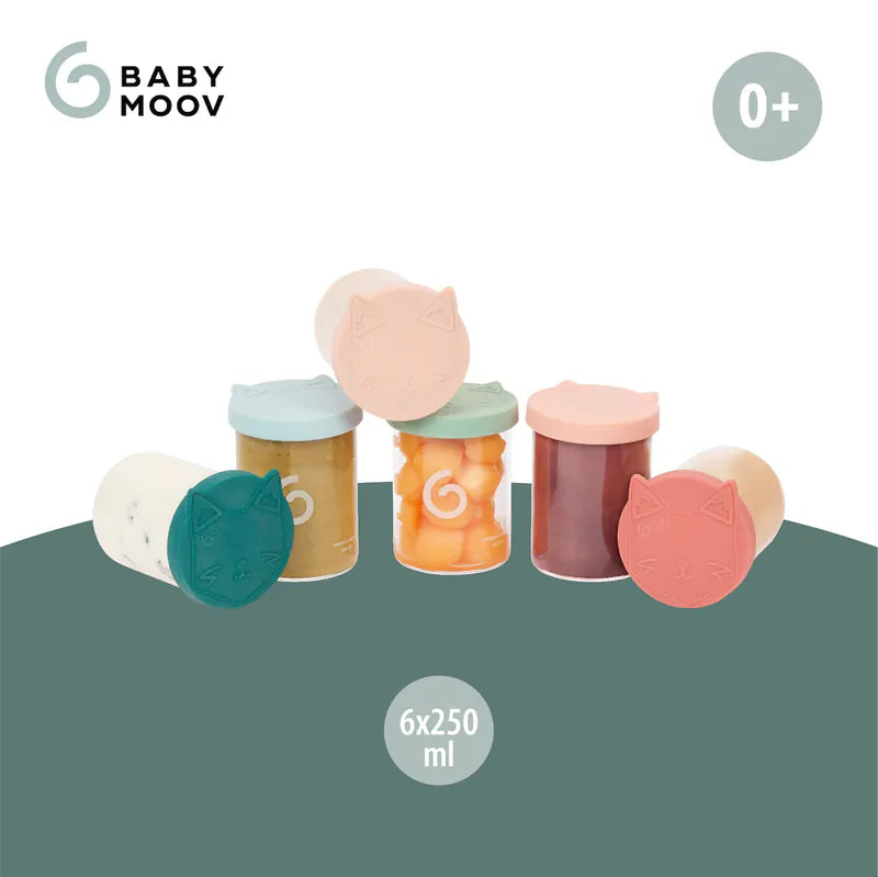 法国Babymoov Babybols 玻璃食物储存罐(250ml x 6) 由可回收的硼矽酸盐玻璃制成, 比普通玻璃强度高2到3倍