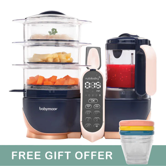法国Babymoov Nutribaby(+) XL 6合1 蒸煮食物搅拌调理机- 红铜色宝蓝(赠品:Babybols食物储存碗x3) 蒸煮、搅拌、解冻、奶瓶消毒及暖奶、加热食物