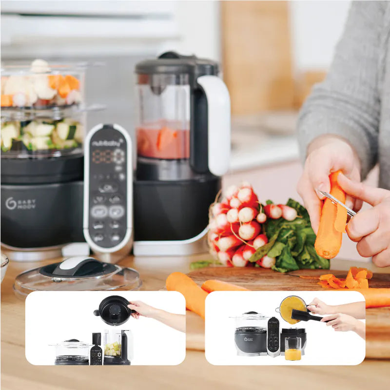 French Babymoov Nutribaby (+) 6-in-1 Steaming and Cooking Food Blender - Industrial Gray (Free Gift: Babybols Food Storage Bowl x3) Steaming, blending, thawing, sterilizing bottles and warming milk, heating food