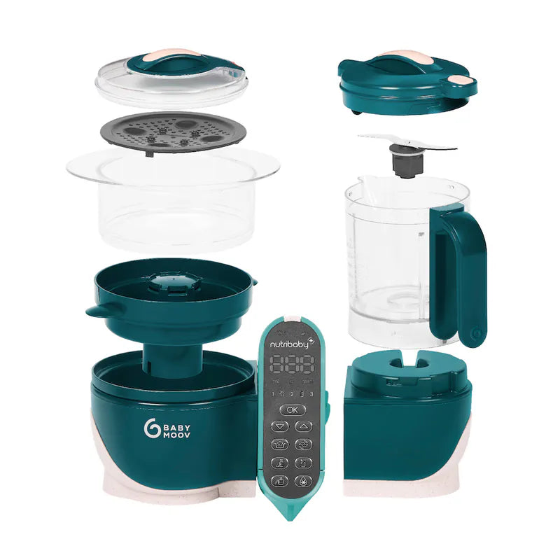 French Babymoov Nutribaby (+) 6-in-1 Steaming and Cooking Food Blender - Emerald Green (Free Gift: Babybols Food Storage Bowl x3) Steaming, blending, thawing, sterilizing bottles and warming milk, heating food