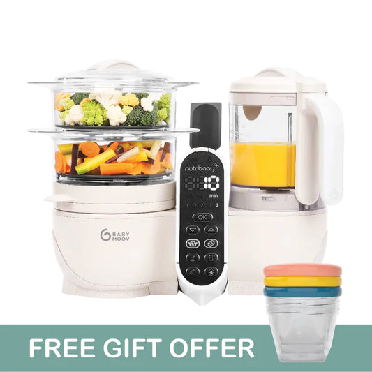法国Babymoov Nutribaby(+) 6合1 蒸煮食物搅拌调理机- 粉嫩米(赠品:Babybols食物储存碗x3) 蒸煮、搅拌、解冻、奶瓶消毒及暖奶、加热食物