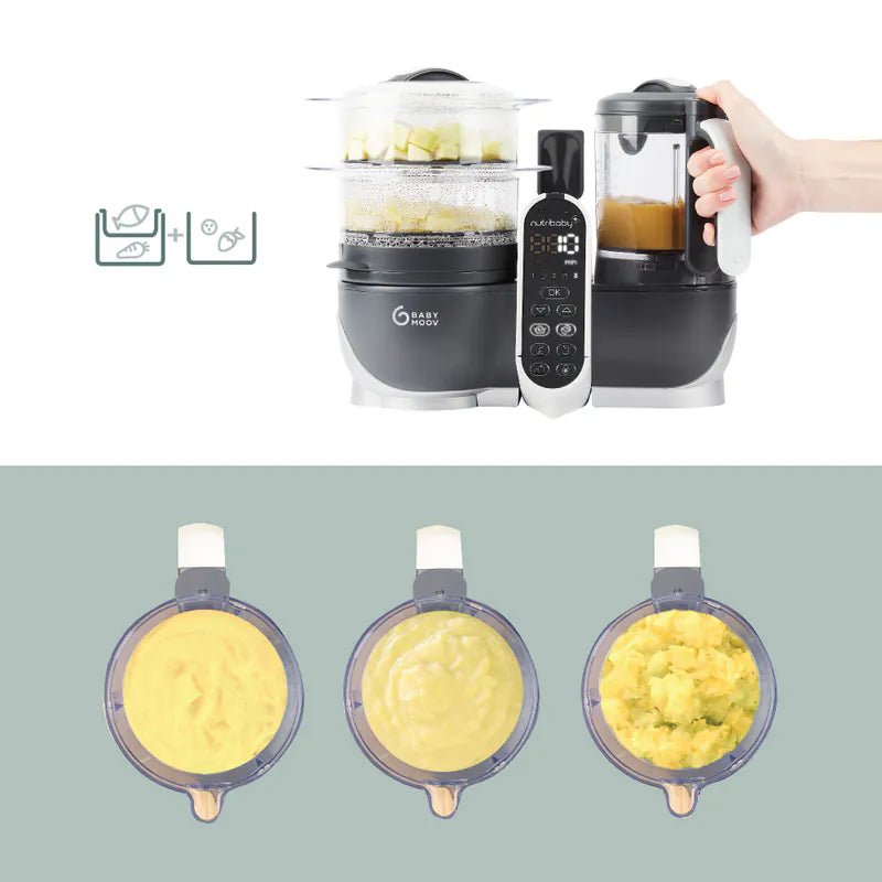 French Babymoov Nutribaby (+) 6-in-1 Steaming and Cooking Food Blender - Industrial Gray (Free Gift: Babybols Food Storage Bowl x3) Steaming, blending, thawing, sterilizing bottles and warming milk, heating food