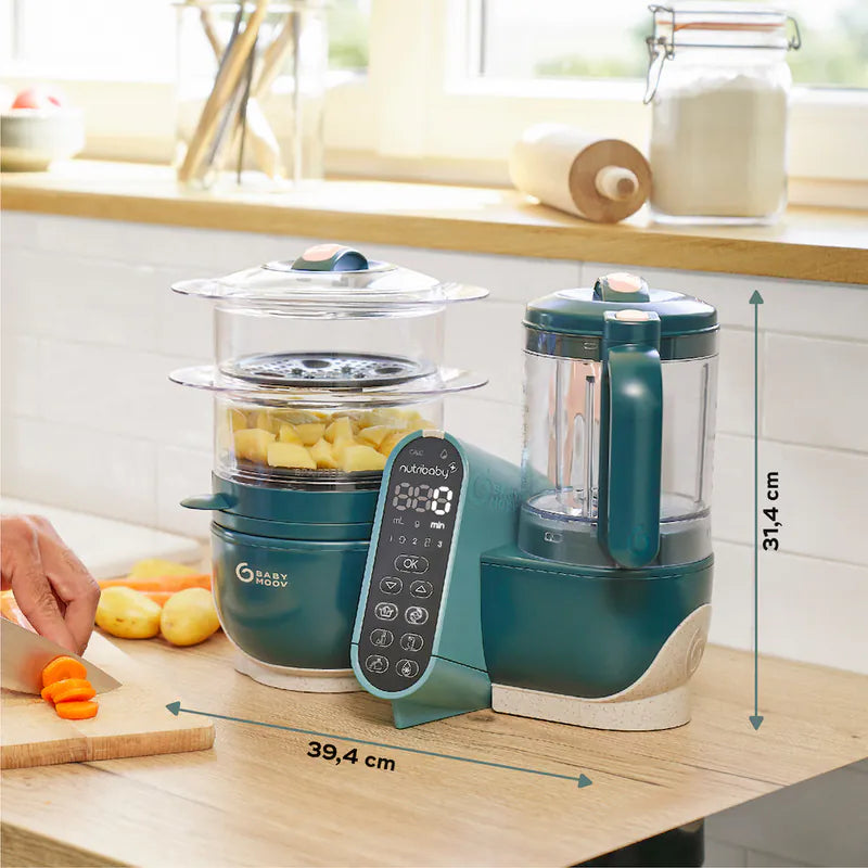 French Babymoov Nutribaby (+) 6-in-1 Steaming and Cooking Food Blender - Emerald Green (Free Gift: Babybols Food Storage Bowl x3) Steaming, blending, thawing, sterilizing bottles and warming milk, heating food