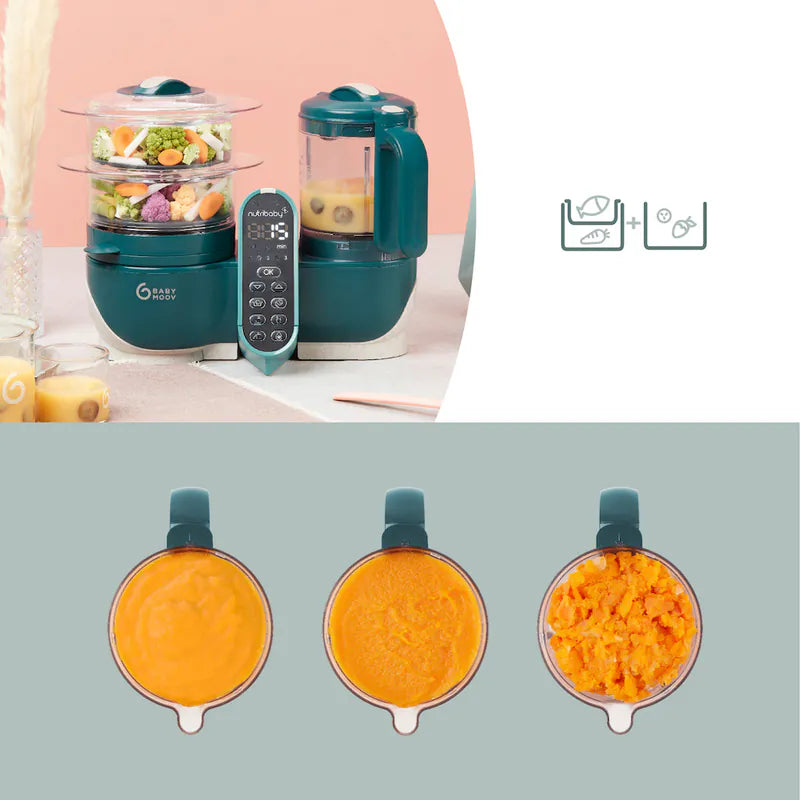 French Babymoov Nutribaby (+) 6-in-1 Steaming and Cooking Food Blender - Emerald Green (Free Gift: Babybols Food Storage Bowl x3) Steaming, blending, thawing, sterilizing bottles and warming milk, heating food