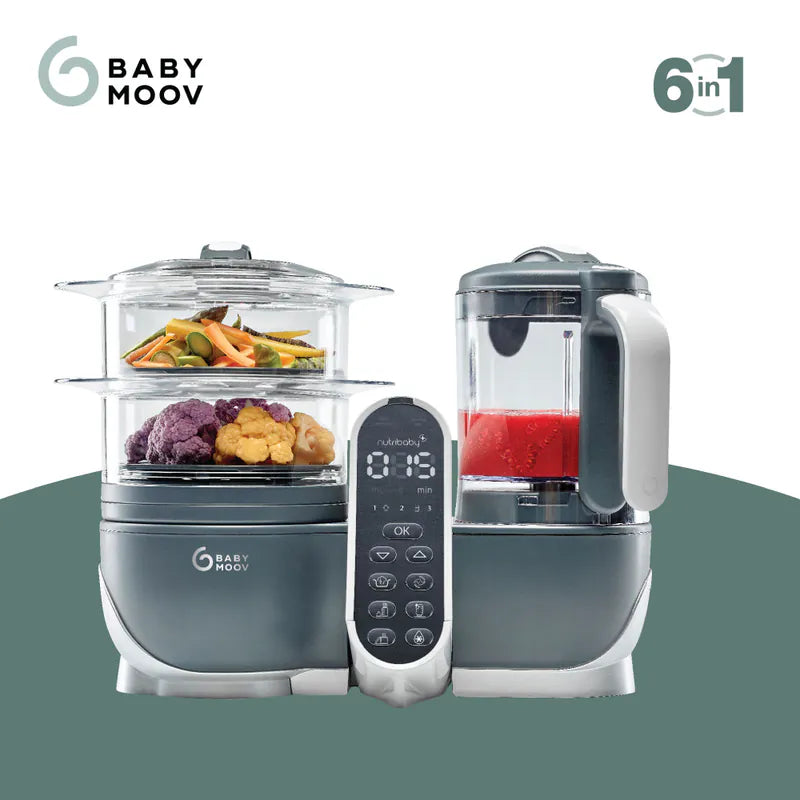 French Babymoov Nutribaby (+) 6-in-1 Steaming and Cooking Food Blender - Industrial Gray (Free Gift: Babybols Food Storage Bowl x3) Steaming, blending, thawing, sterilizing bottles and warming milk, heating food