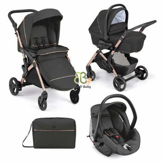 意大利 Cam Fluido Easy 嬰兒手推車套裝 - 黑玫瑰金 (包括: 嬰兒籃、汽車座椅、太陽檔和腳套) 意大行製造