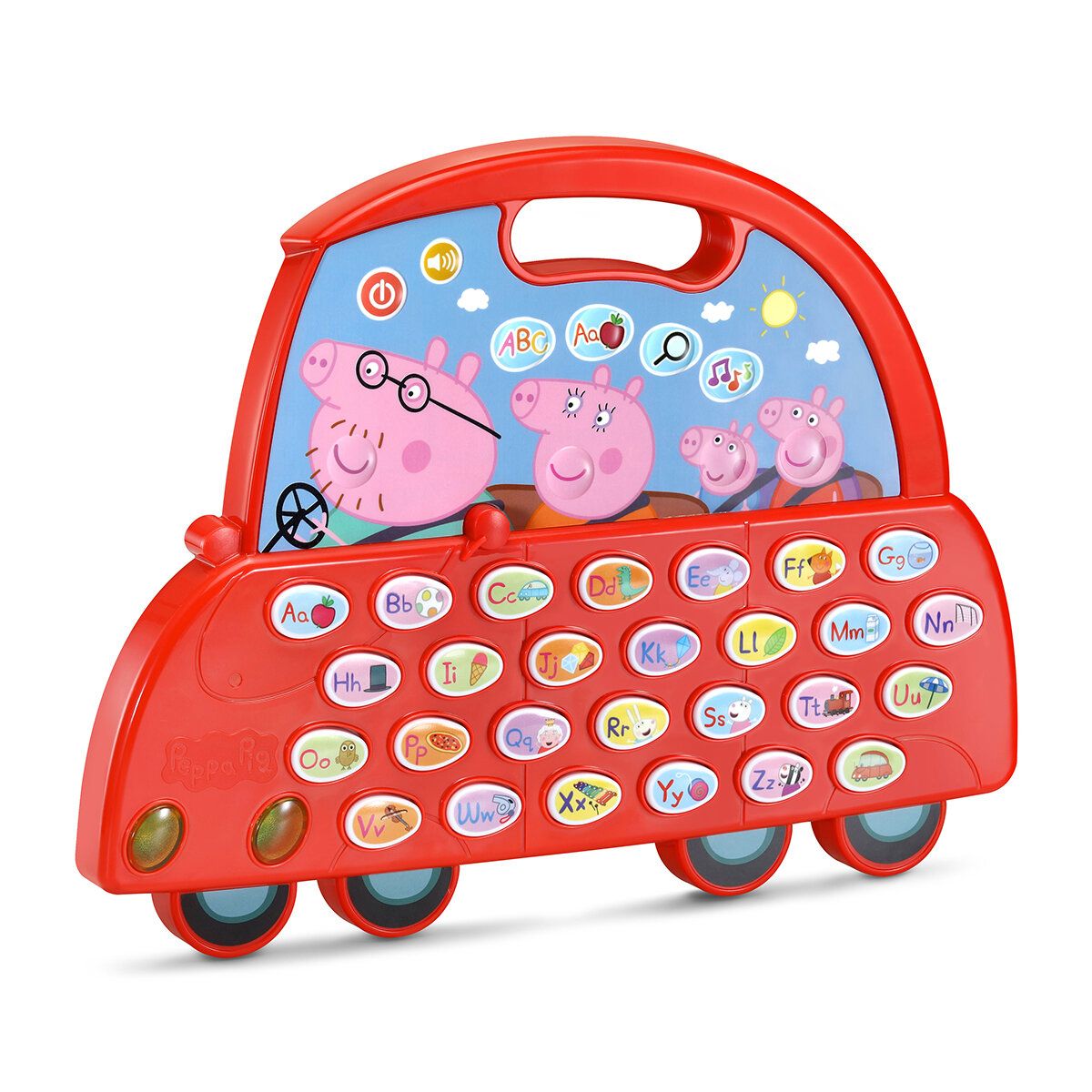 VTech Peppa Pig 小豬佩奇字母表汽車 (適合2-5歲) 汽車上易於抓握的提手,方便外出攜帶