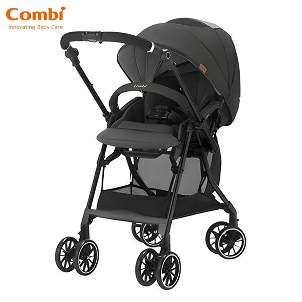 日本 Combi Sugocal Alpha Compact 全自動四輪轉向嬰兒手推車 (深灰) 適合1-48個月 | 輕量5.3kg| 自動4輪轉向設計