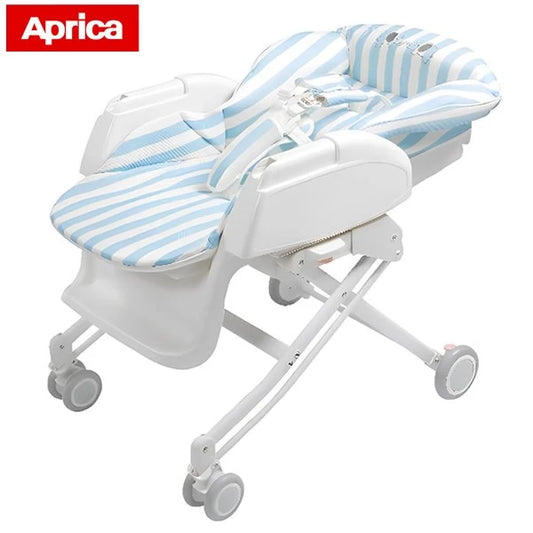 日本Aprica Yuralism STD 高低调节餐椅摇床- 蓝白条纹(原装行货| 适合0-4岁)