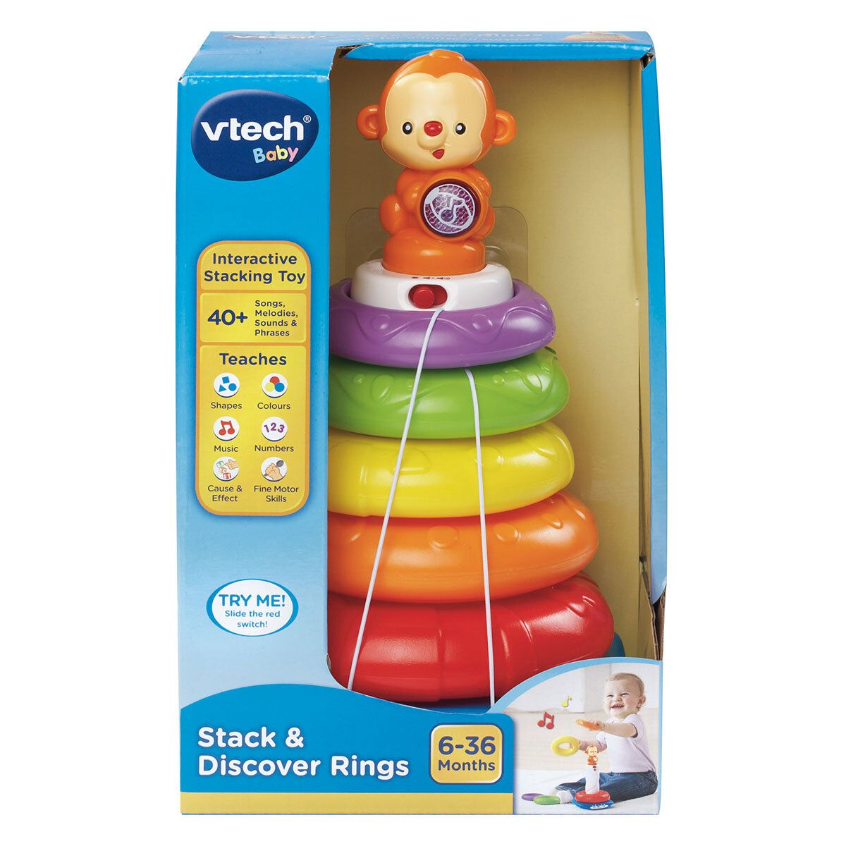 VTech Baby 小猴彩虹圈 (適合6-36個月) 堆疊同學習與小猴使用5個彩色紋理嘅圓環