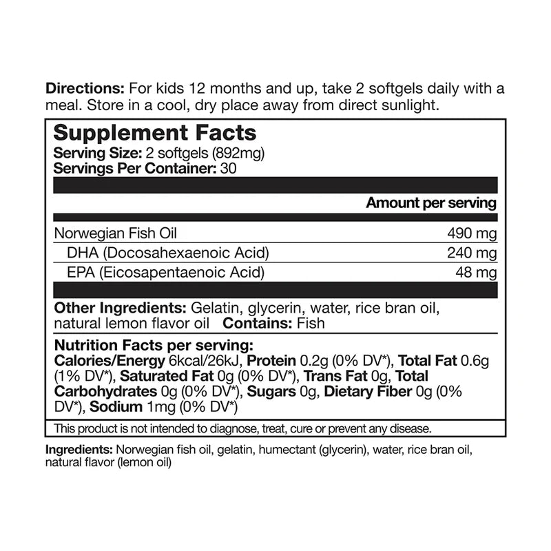 美国LIFE NUTRITION 乐怡善儿童DHA 60粒(维护大脑、眼睛、神经系统发育健康) 香港行货