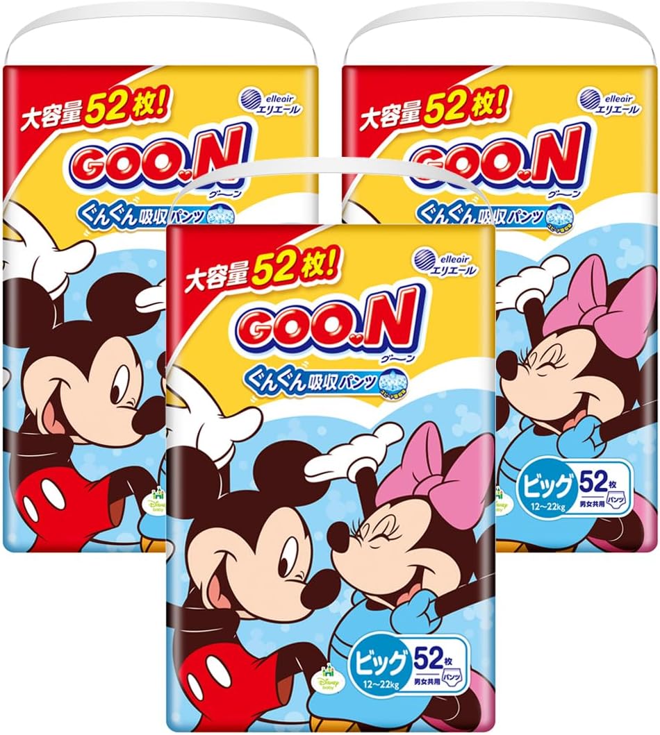 Goon 大王 學習褲 加大碼 XL 52片 ⭐日本限定 DISNEY JUMBO版+增量 50+2枚⭐ 12 - 22kgs | 原箱優惠x3包裝, 低至$97/包($1.87/片) - RB Baby 嬰幼兒用品店