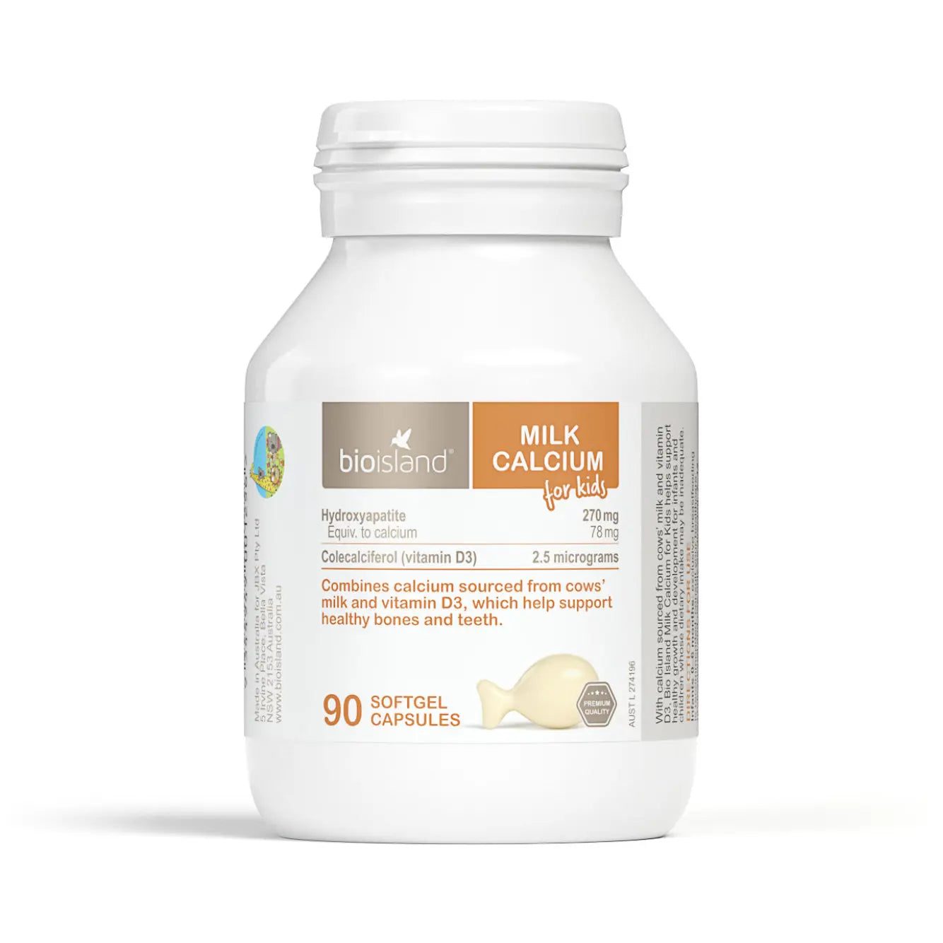Australian BioIsland Natural Milk Calcium Soft Capsules for Infants and Young Children 90 capsules