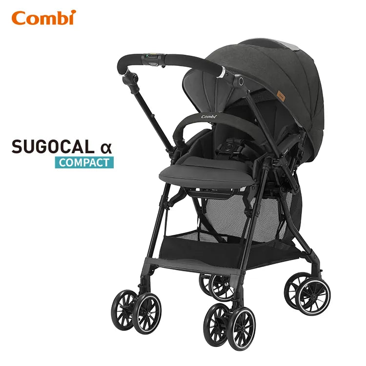 Combi Sugocal Alpha Compact Automatic Four-Wheel Stroller (Dark Gray) Suitable for 1-48 months | Lightweight 5.3kg | Automatic four-wheel steering