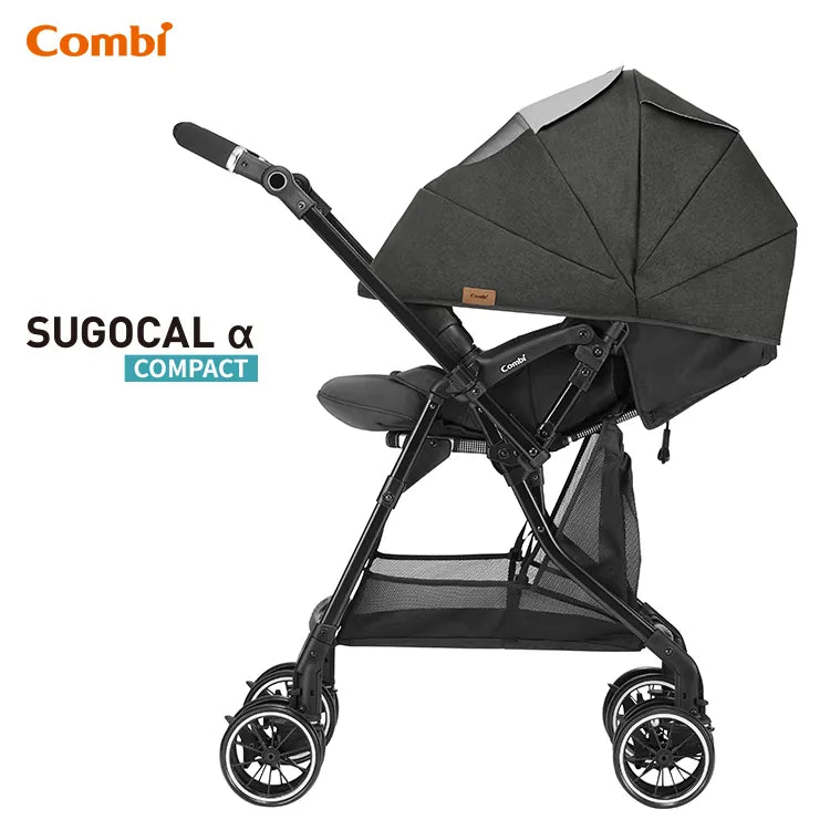 Combi Sugocal Alpha Compact Automatic Four-Wheel Stroller (Dark Gray) Suitable for 1-48 months | Lightweight 5.3kg | Automatic four-wheel steering