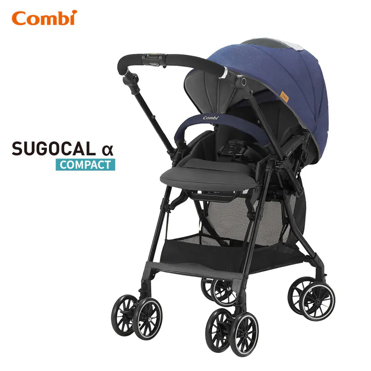 Combi Sugocal Alpha Compact Automatic Four-Wheel Stroller (Dark Blue) Suitable for 1-48 months | Lightweight 5.3kg | Automatic four-wheel steering
