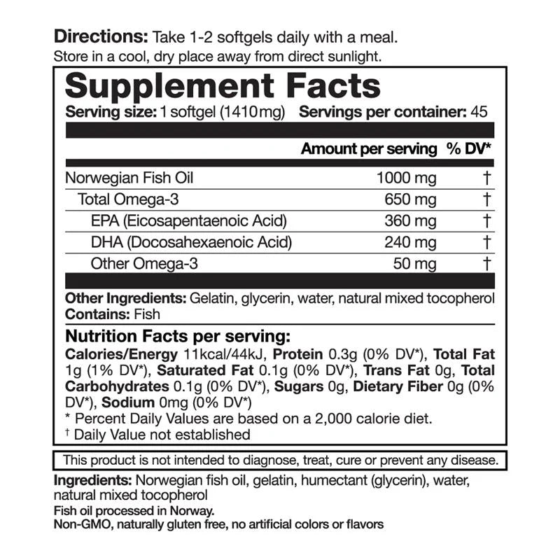 LIFE NUTRITION Deep Sea Fish Oil 45 capsules (Promotes heart, brain and nervous system health) Hong Kong licensed product