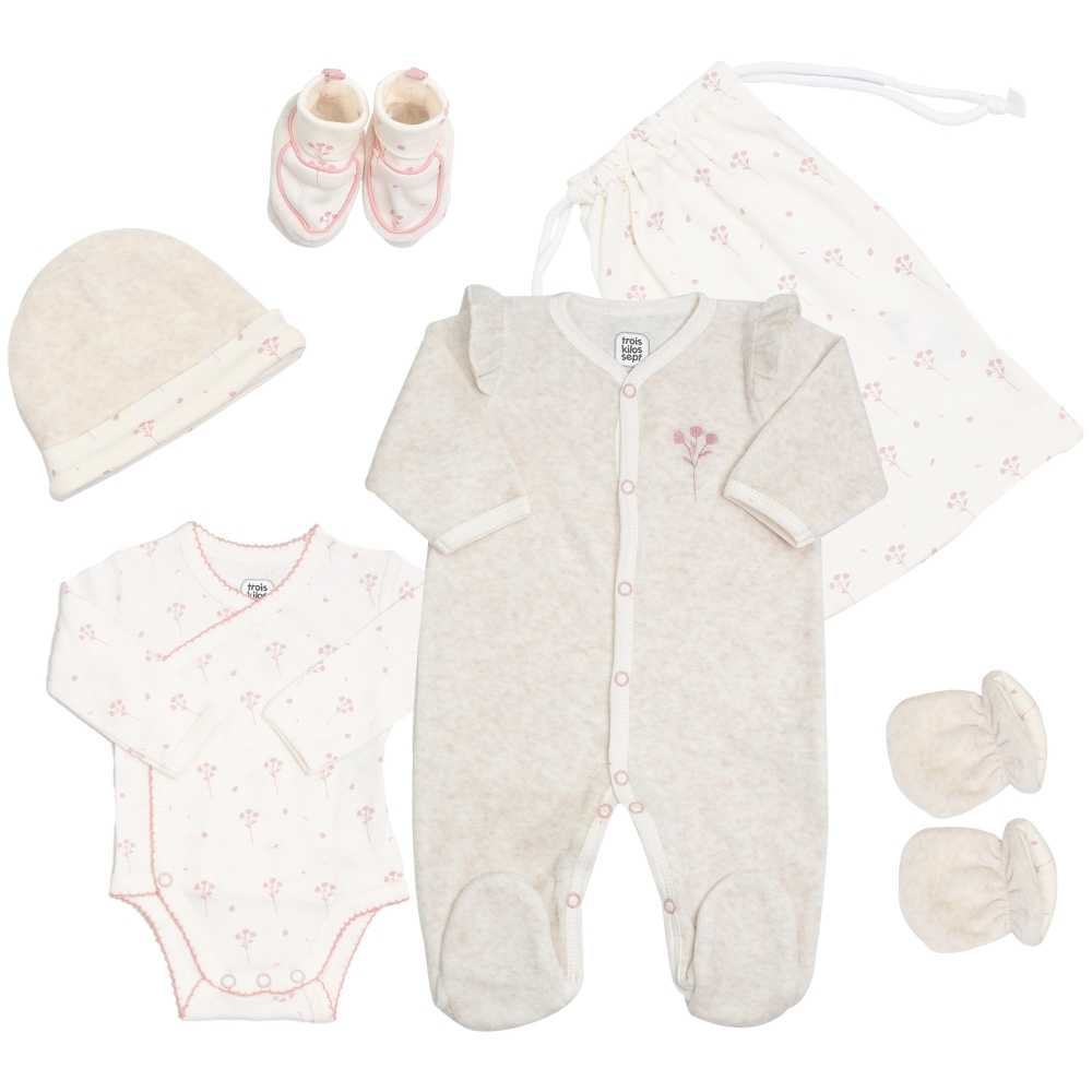 法國 Trois Kilos Sept 初生女嬰 6 件套裝禮盒 (田園碎花系列) 🎁Baby Shower 送禮暖心首選！