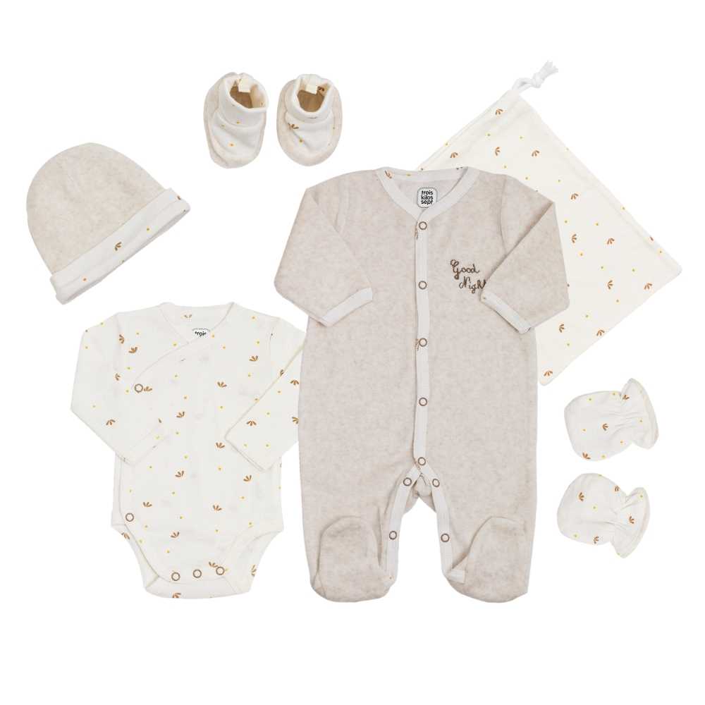 法國 Trois Kilos Sept 初生嬰兒 6 件套裝禮盒 (奶油摩卡系列) 🎁Baby Shower 送禮暖心首選！