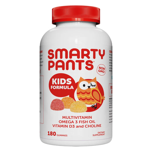 SmartyPants Vitamins Kids Multivitamin + Omega 3 (180 gummies) in 3 delicious flavors: Lemon, Orange and Strawberry Banana