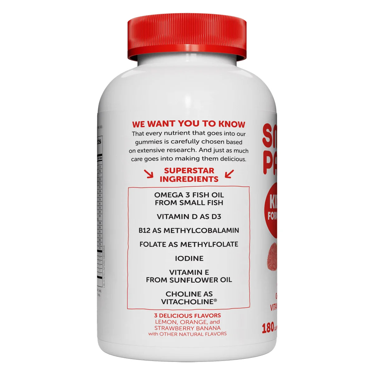 SmartyPants Vitamins Kids Multivitamin + Omega 3 (180 gummies) in 3 delicious flavors: Lemon, Orange and Strawberry Banana