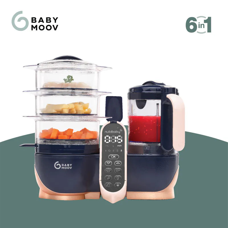 法國 Babymoov Nutribaby(+) XL 6合1 蒸煮食物攪拌調理機 - 紅銅色寶藍 (贈品：Babybols食物儲存碗x3) 蒸煮、攪拌、解凍、奶瓶消毒及暖奶、加熱食物