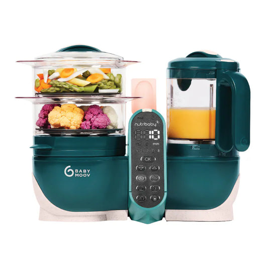 French Babymoov Nutribaby (+) 6-in-1 Steaming and Cooking Food Blender - Emerald Green (Free Gift: Babybols Food Storage Bowl x3) Steaming, blending, thawing, sterilizing bottles and warming milk, heating food