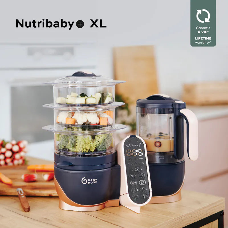 法國 Babymoov Nutribaby(+) XL 6合1 蒸煮食物攪拌調理機 - 紅銅色寶藍 (贈品：Babybols食物儲存碗x3) 蒸煮、攪拌、解凍、奶瓶消毒及暖奶、加熱食物