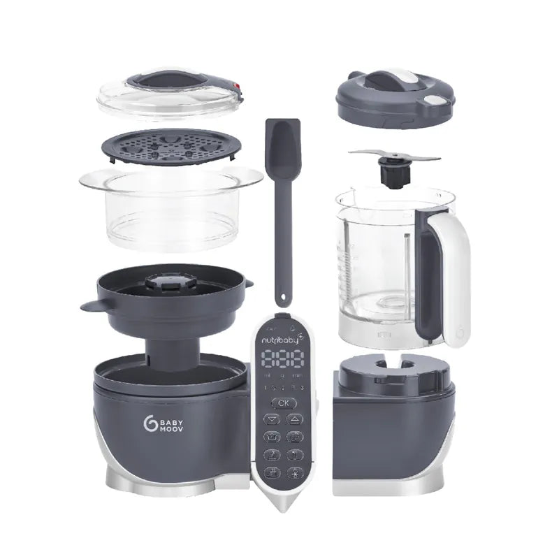 French Babymoov Nutribaby (+) 6-in-1 Steaming and Cooking Food Blender - Industrial Gray (Free Gift: Babybols Food Storage Bowl x3) Steaming, blending, thawing, sterilizing bottles and warming milk, heating food
