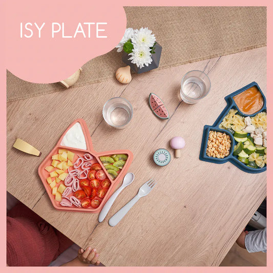 French Babymoov Eats'Isy Silicone Feeding Tray - Fox (Made of lightweight and strong silicone, with suction cups on the bottom)