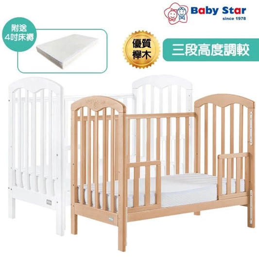 Baby Star Cozzi+ 婴儿床(可变儿童床| 附送4吋床褥) 欧洲榉木| 长109.2 x 阔66.2 x 高103.6厘米