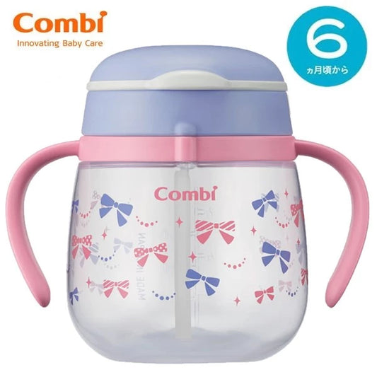 日本Combi LakuMug 学习杯(吸管型) 240ml - 粉嫩蝶结| 适合6个月或以上| 日本制