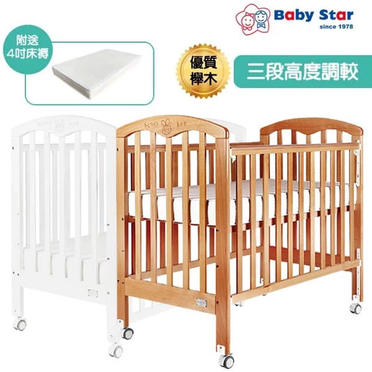 Baby Star Cozzi 婴儿床(附送4吋床褥) 欧洲榉木| 长109.2 x 阔66.2 x 高103.6厘米