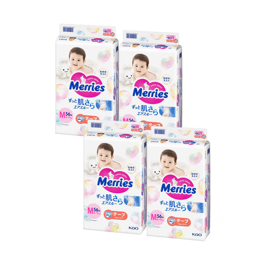 Merries 花王尿片中码M 56片(日本版) 6-11kg | 原箱优惠x4包装, 低至$112/包($2/片)