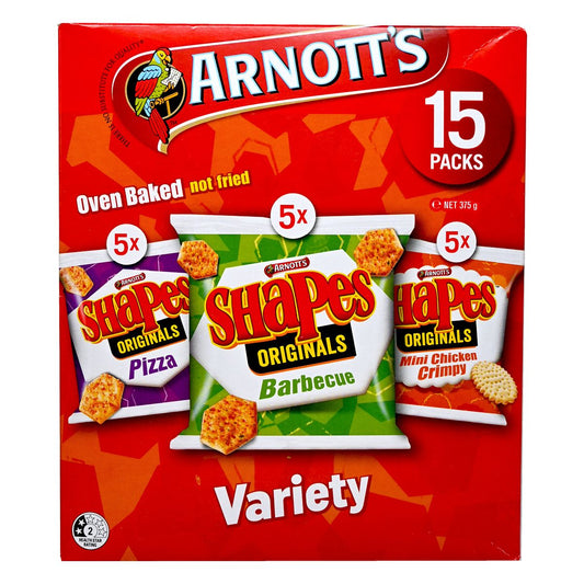 澳洲 Arnott's Shapes 餅乾 375g (多種口味裝 x 15包) 不含人工色素或防腐劑 | 烤箱烘焙，非油炸