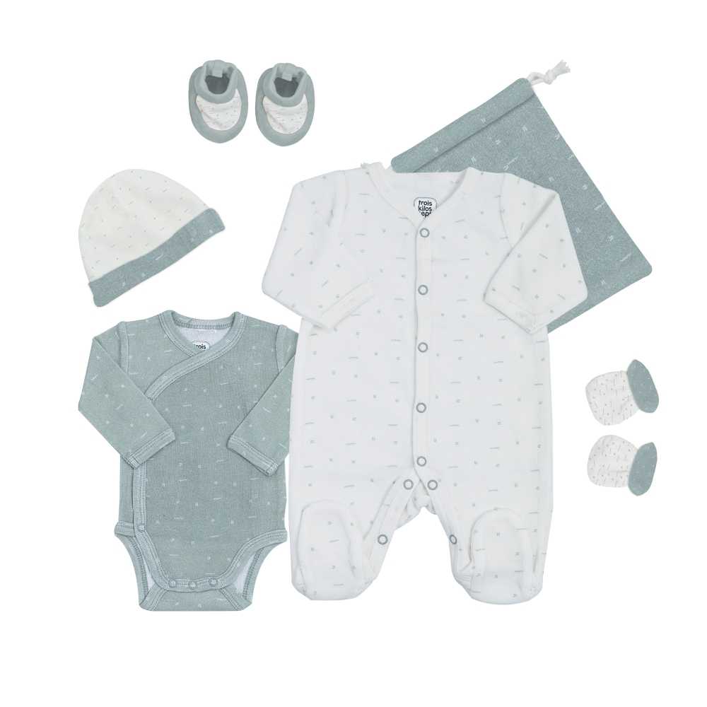 法國 Trois Kilos Sept 初生嬰兒 6 件套裝禮盒 (鼠尾草綠系列) 🎁Baby Shower 送禮暖心首選！