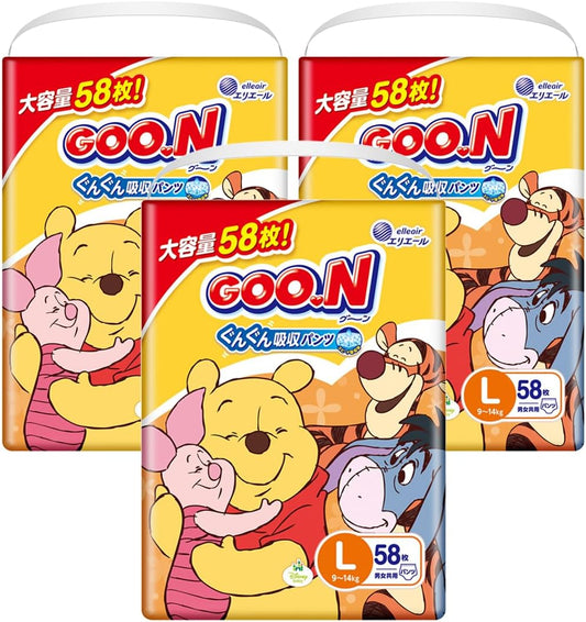 Goon 大王 學習褲 大碼 L 58片 ⭐日本限定 DISNEY JUMBO版+增量 56+2枚⭐ 9 - 14kgs | 原箱優惠x3包裝, 低至$97/包($1.67/片) - RB Baby 嬰幼兒用品店