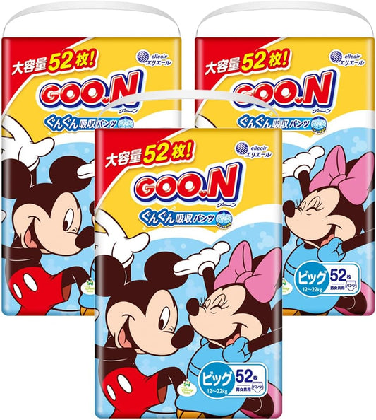 Goon 大王 學習褲 加大碼 XL 52片 ⭐日本限定 DISNEY JUMBO版+增量 50+2枚⭐ 12 - 22kgs | 原箱優惠x3包裝, 低至$97/包($1.87/片) - RB Baby 嬰幼兒用品店