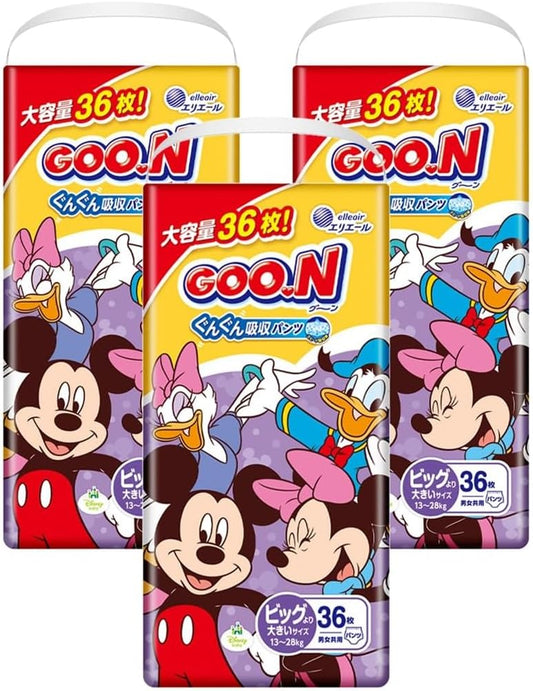 Goon 大王 學習褲 雙加大碼 XXL 36片 ⭐日本限定 DISNEY JUMBO版+增量 34+2枚⭐ 13 - 28kgs | 原箱優惠x3包裝, 低至$97/包($2.69/片) - RB Baby 嬰幼兒用品店